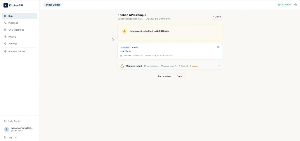 KitchenAPI to QuickBooks: your first conversion